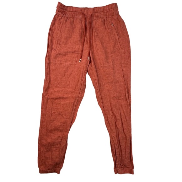 Athleta 100% Linen Joggers Rust Orange Drawstring Pants Womens Size 0 - Picture 3 of 9